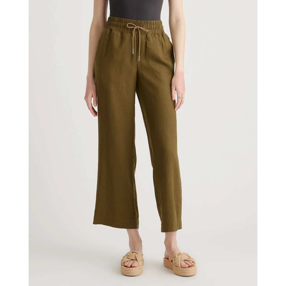 Quince European Linen Wide Leg Pants Martini Olive Green Women Medium NWT